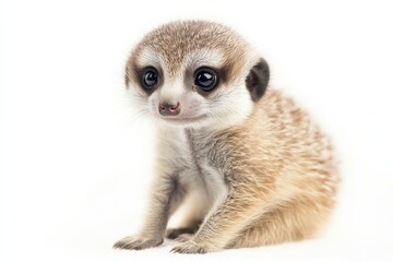 Fototapeta premium Meerkat Cub in Captivity: Two-Month-Old Suricate on White Background