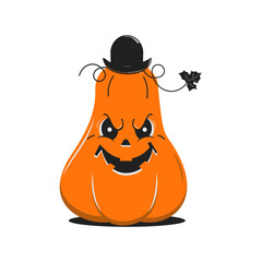 Jack the lantern in the hat. Halloween pumpkin isolated on a white background. Vector illustration.