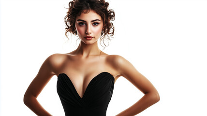 Fototapeta premium Chic Young Woman in Black Dress, Exuding Elegance and Style in Evening Wear..