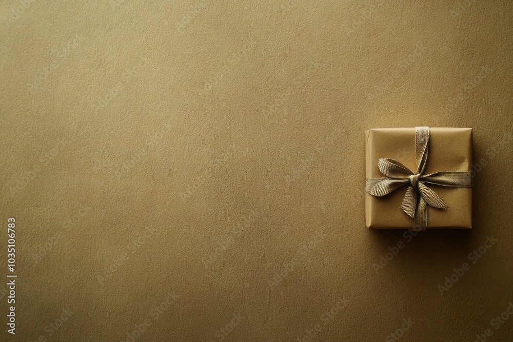 Poster A neatly wrapped gift box sits in the corner of a textured background, adding a touch of elegance to any celebration or occasion. Generative AI