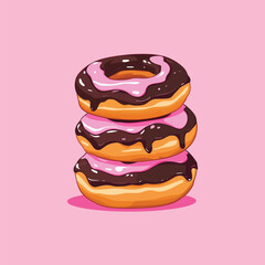 Stacked Donuts Vector Illustration with Colorful Icing and Glaze