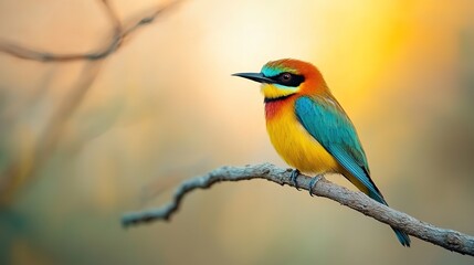Fototapeta premium beautiful colored bird sitting on a tree, colored wild bird 