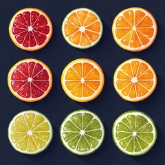Obraz premium Citrus Fruit Slices Lime Lemon Orange Grapefruit Fresh and Colorful