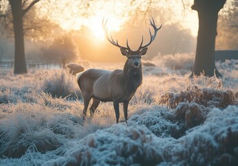 Deer in Winter Sunrise.
