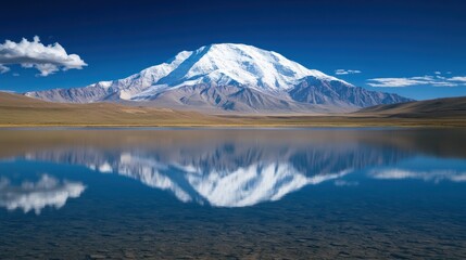 Snow-capped Mountain Reflected in a Still Lake