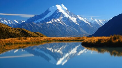 Snow-capped Mountain Peak Reflected in a Still Lake