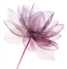 Ethereal purple flower with translucent petals standing gracefully against a white background