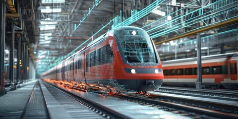 Fototapeta premium AI software controlling a central railway network for efficient transport