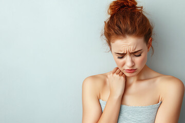 Obraz premium Woman showing discomfort and sadness expression