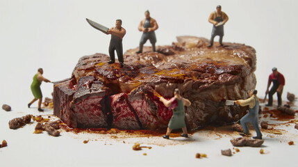 People sharing huge steak