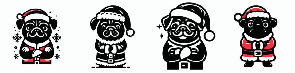 Fototapeta premium Pug dog in santa claus costume smiling joyfully