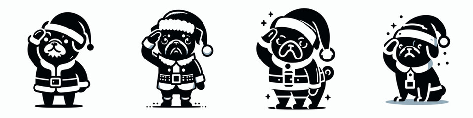 Obraz premium Pug dog in santa claus costume saluting cheerfully