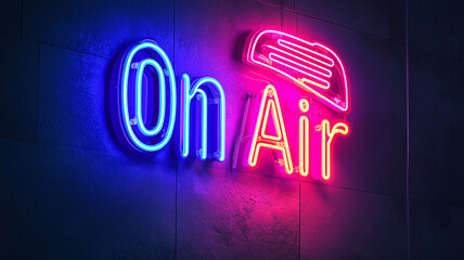 Realistic Neon "On Air" Logo with a Bright, Colorful Glow for Broadcasting and Media..