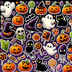 Obraz premium The stickers include classic symbols such as pumpkins ghosts