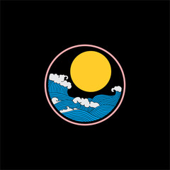 ocean wave and sun vector logo design, suitable use for symbol, icon or element design