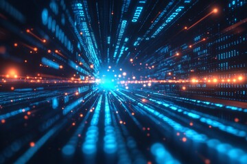 A computer generated image of a blue and orange light show with a lot of dots