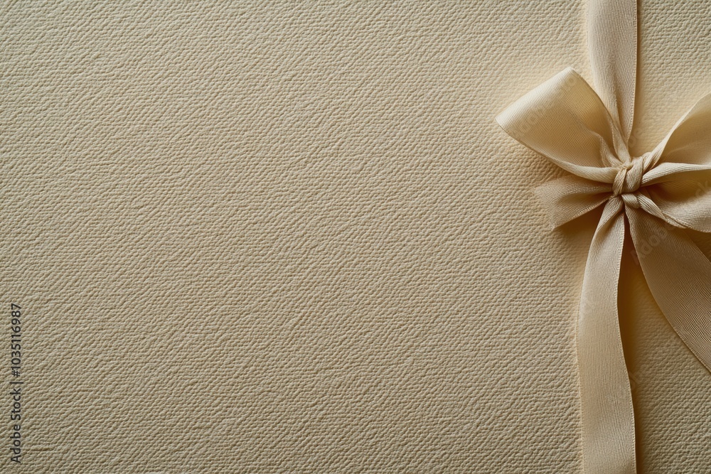 Poster The setting showcases a soft, textured gift wrap background with a small, elegant bow elegantly placed in the corner to enhance its charm. Generative AI