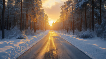 Fototapeta premium winter road in the forest