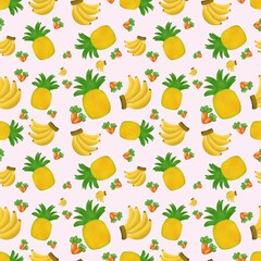 Carrots banana and pineapple seamless pattern.