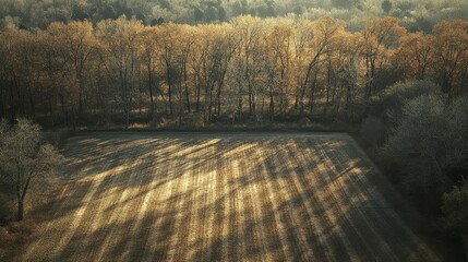 Obraz premium Golden Light Through Trees in a Field