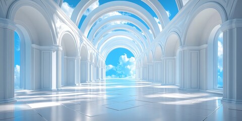 Fototapeta premium A large, empty, white building with a blue sky in the background