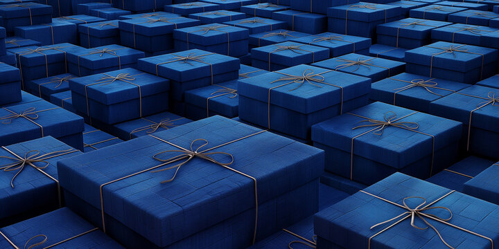 A large number of blue customized high-end gift boxes