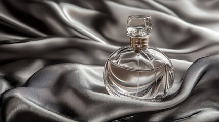 Elegant Perfume Bottle on Satin Fabric Background