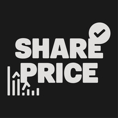 SHARE PRICE TEXT BANNER BACKGROUND, PETROL TYPOGRAPHY TEMPLATE COVER DESIGN ILLUSTRATION FOR MAKRETING, BROCHURE, FLYER, CARD, 3D LOGO, MOCKUP, DIGITAL PRINTING,SVG,PNG.