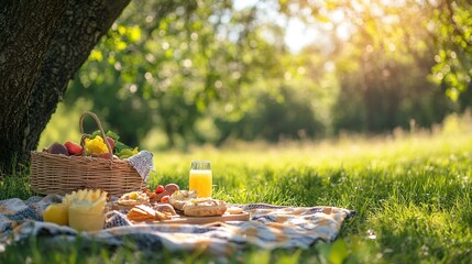 Sunny Picnic Scene in a Green Meadow