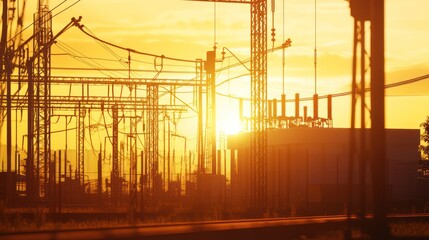 Silhouetted Powerlines at Sunset