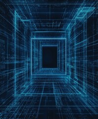 Futuristic Digital Architectural Tunnel with Intricate Geometric Pattern Rendering