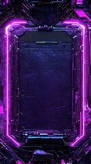 Obraz premium Futuristic Neon Cyber Backdrop with Glowing Metallic Frame and Geometric Patterns