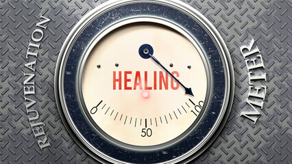 Healing and Rejuvenation that is hitting a full scale, showing a very high level of healing, overload of it, too much of it. Maximum value, off the charts.  ,3d illustration