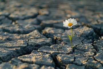 Resilience in nature a single vibrant flower defying adversity in a cracked earth landscape