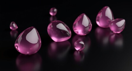 Fototapeta premium Plum-colored translucent composite shapes with smooth, reflective surfaces set against a black background. A highly detailed, realistic 3D render in super HD quality.