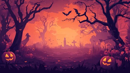 Spooky Halloween Forest Scene with Jack-o'-Lanterns