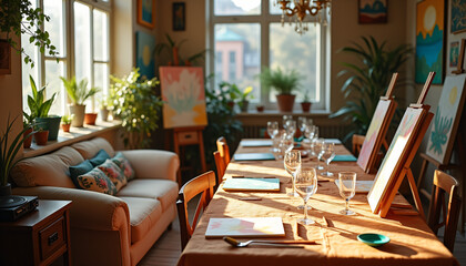  Cozy Caf? with Tables Set for Customers