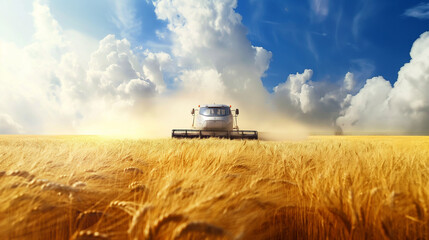 Harvester in the wheat field