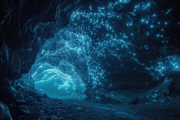 Exploring the enigmatic depths a journey into an underwater cave illuminated by bioluminescent creatures