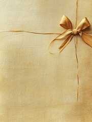 A charming gift box with a golden bow is placed in the corner of textured wrapping paper, creating a festive and elegant atmosphere. Generative AI