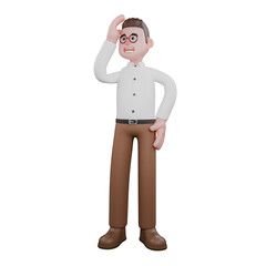 3D Social Expert Sociologist. A male sociologist is standing while holding his head. Social Research Model