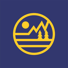 mountain and sun vector drawing design, suitable use for symbol, icon and logo
