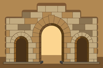 Arches in wall from stone bricks in ancient castle vector