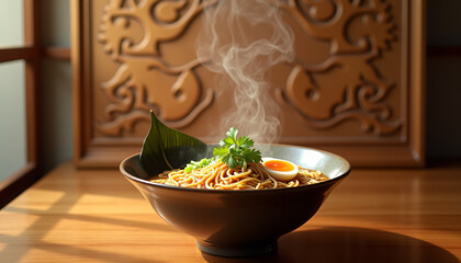  Traditional Asian Soup with Fresh Herbs and Steam