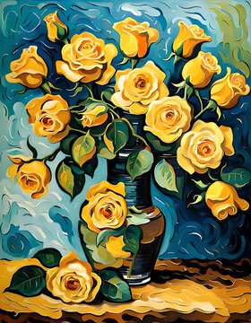 Elegant Vase of Vibrant Yellow Roses on Artistic Background