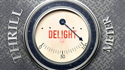 Delight and Thrill that is hitting a full scale, showing a very high level of delight, overload of it, too much of it. Maximum value, off the charts.  ,3d illustration