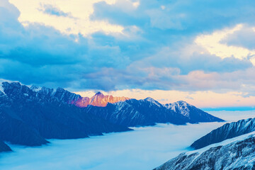 Beautiful Scenery of Snow Mountains and Sea of Clouds on Tibet Plateau, China