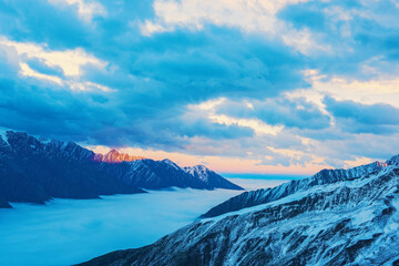 Beautiful Scenery of Snow Mountains and Sea of Clouds on Tibet Plateau, China