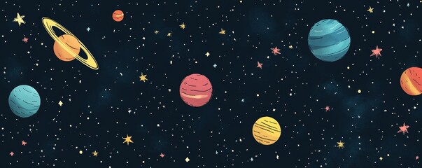 Naklejka premium Planets and stars in a dark sky.