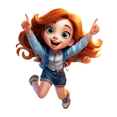 Excited little girl jumping, isolated on white background